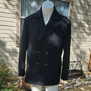 Men's BGSD 70% Black Wool Double Breasted Peacoat Jacket Size L EUC Clean